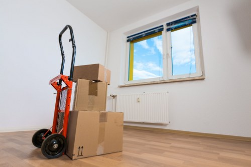 Packed storage boxes and household items prepared for long-term storage in Brentford